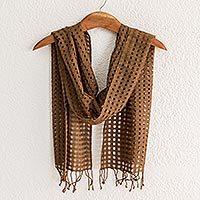 Cotton scarf, 'Windows in Sepia' - Handwoven Brown Cotton Scarf