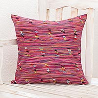 Cotton cushion cover, 'Little Bows' - Fuchsia Dominant Multicoloured Hand Woven Throw Pillow Cover