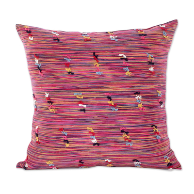Fuchsia Dominant Multicolored Hand Woven Throw Pillow Cover