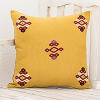 Funda de cojín de algodón, 'Jaspe and Geometry' - Funda de almohada de algodón tejido en telar de color mostaza