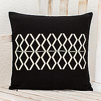 Cotton throw pillow cover, 'Divided Diamonds'