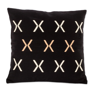 Black Pedal Loomed Cotton Throw Pillow Cover With X Pattern
