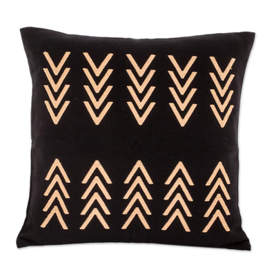 Black Cotton Throw Pillow Cover With Ivory Geometric Design