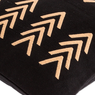 Funda de almohada de algodón - Funda de cojín de algodón negro con diseño geométrico marfil