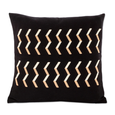 Black Pedal Loomed Cotton Throw Pillow Cover With Zig Zags