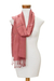 Beaded cotton scarf, 'Toliman Rose' - Handcrafted Rosewood Cotton Scarf with Fringe
