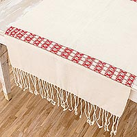 Cotton table runner, 'Atitlan Tradition' - 100% Cotton Loom Woven Table Runner with Geometric Design