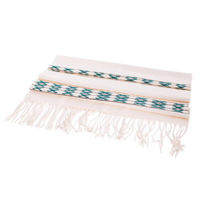 Cotton table runner, 'Emerald Path' - 100% Cotton Loom Woven Table Runner with Geometric Patterns