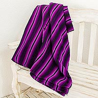 Cotton throw blanket, 'Village Purple' - Purple Striped 100% Cotton Loom Woven Throw Blanket