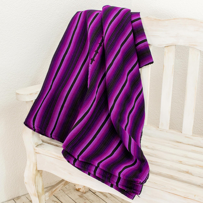 Manta de tiro de algodón, 'Village Purple' - Manta de tiro tejida con telar de algodón 100% a rayas moradas
