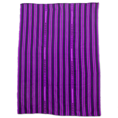Baumwollüberwurfdecke, 'Village Purple' - Lila gestreifte 100 % Baumwolle Loom Woven Throw Blanket