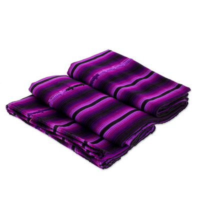 Baumwollüberwurfdecke, 'Village Purple' - Lila gestreifte 100 % Baumwolle Loom Woven Throw Blanket