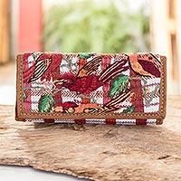 Leather accent cotton wallet, Gathering Birds