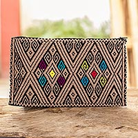 Cotton clutch, 'Woven Diamonds' - Hand Woven and Embroidered  Clutch With Diamond Pattern