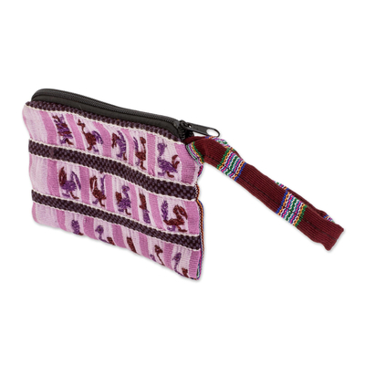 Cotton cosmetic bag, 'Purple Birds' - Hand Woven Cotton Cosmetic Bag from Guatemala