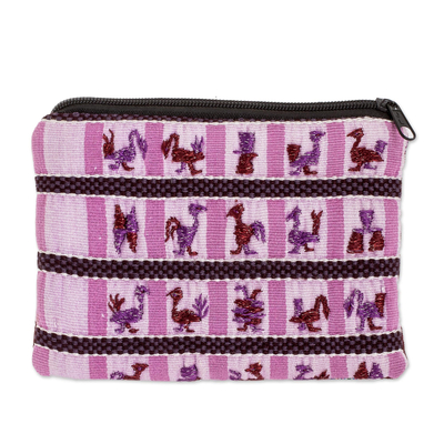 Handwoven Purple Coin Purse With Bird Motif From Guatemala