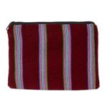 Cotton coin purse, 'Purple Flock' - Handwoven Purple Coin Purse With Bird Motif From Guatemala