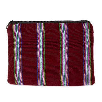Monedero de algodón - Monedero morado tejido a mano con motivo de pájaro de guatemala