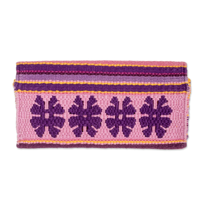 Cartera de algodón, 'Atitlán en Púrpura' - Cartera plegable de algodón púrpura tejida a mano de Guatemala