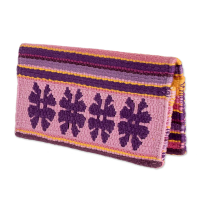 Cartera de algodón, 'Atitlán en Púrpura' - Cartera plegable de algodón púrpura tejida a mano de Guatemala