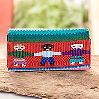 Cotton wallet, 'Childhood Memories' - Hand Woven Cotton Billfold Wallet With Images of Children