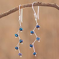 Crystal dangle earrings, 'Blue Crystal Sparkle' - Blue Crystal Bead Dangle Earrings From Guatemala