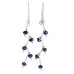 Crystal dangle earrings, 'Blue Crystal Sparkle' - Blue Crystal Bead Dangle Earrings From Guatemala
