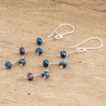 Crystal dangle earrings, 'Blue Crystal Sparkle' - Blue Crystal Bead Dangle Earrings From Guatemala