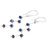 Crystal dangle earrings, 'Blue Crystal Sparkle' - Blue Crystal Bead Dangle Earrings From Guatemala