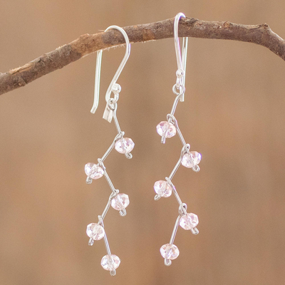 Crystal dangle earrings, 'Rose Sparkle' - Crystal Bead Dangle Earrings With Sterling Silver Hooks