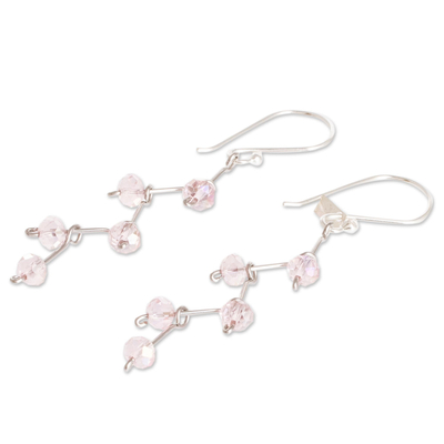 Crystal dangle earrings, 'Rose Sparkle' - Crystal Bead Dangle Earrings With Sterling Silver Hooks
