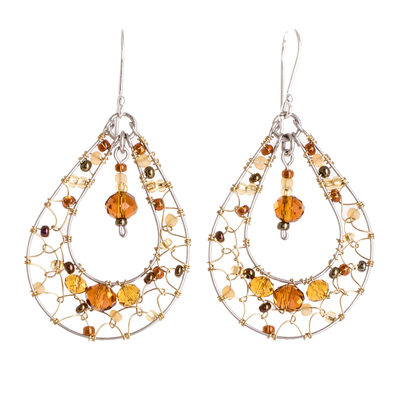 Crystal dangle earrings, 'Drop Sparkle' - Double Drop Crystal Bead Dangle Earrings From Guatemala