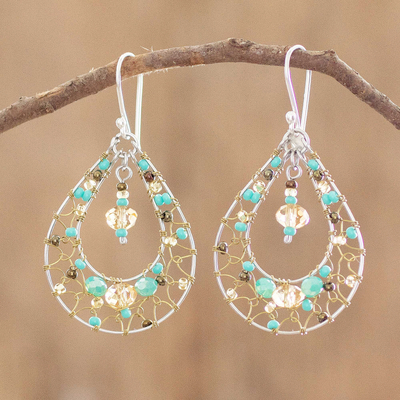 Crystal dangle earrings, 'Turquoise Crystal Sparkle' - Double Drop Dangle Earrings with Turquoise Colored Crystals