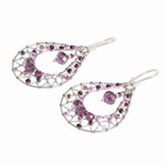 Crystal dangle earrings, 'Purple Drop Sparkle' - Double Drop Dangle Earrings With Purple Crystal Beads