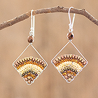 Beaded dangle earrings, 'Amber Rainbow' - Amber Colored Beaded Dangle Earrings With Silver Hooks