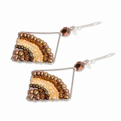 Beaded dangle earrings, 'Amber Rainbow' - Amber Colored Beaded Dangle Earrings With Silver Hooks