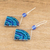 Pendientes colgantes con cuentas, 'Blue Beaded Rainbow' - Pendientes colgantes cuadrados con cuentas azules y ganchos plateados