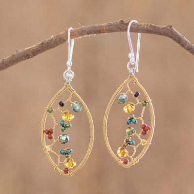 Beaded dangle earrings, Multicolor Crystal Web
