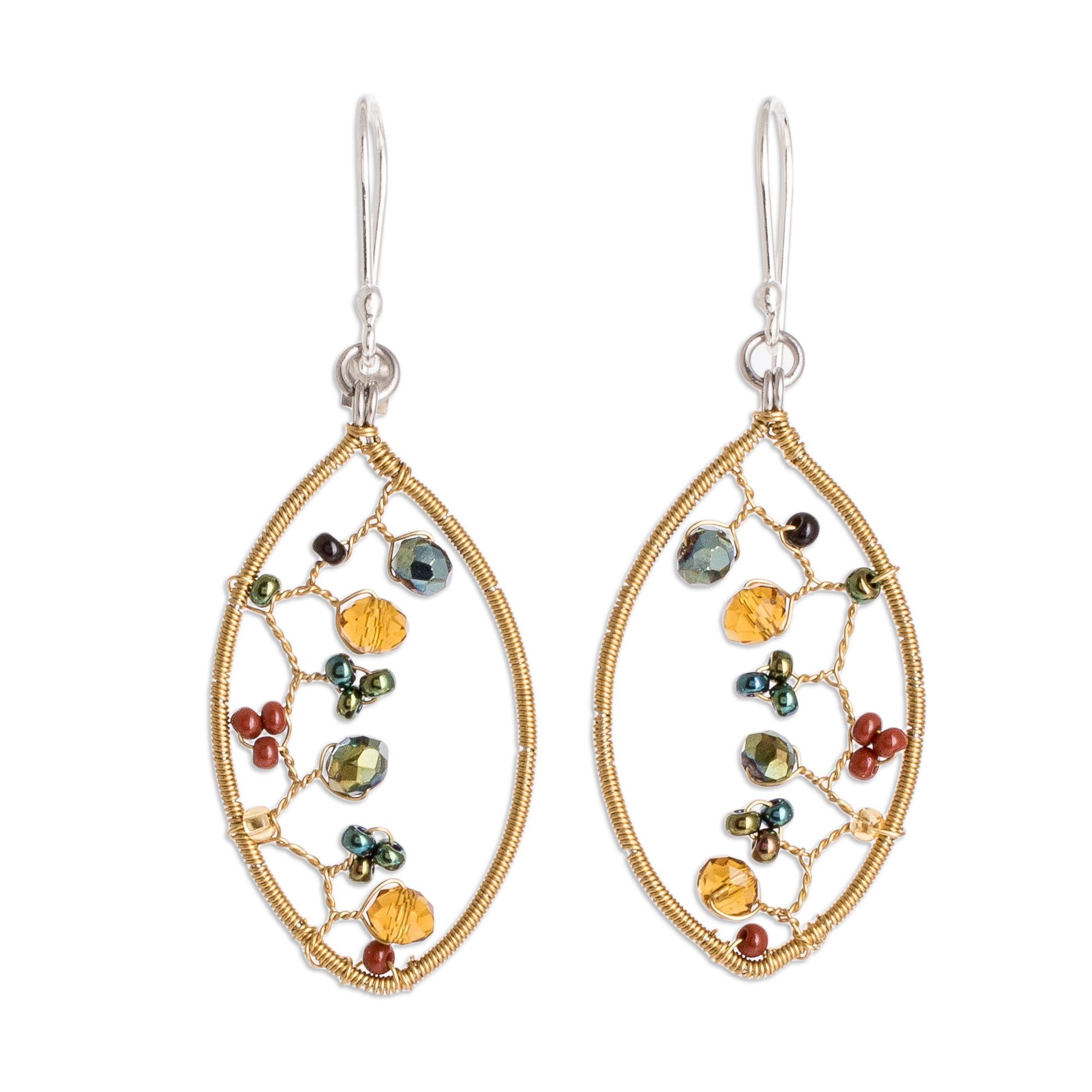 Multicolor Glass Beaded Dangle Earrings with Silver Hooks - Multicolor ...