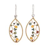 Beaded dangle earrings, 'Multicolor Crystal Web' - Multicolor Glass Beaded Dangle Earrings with Silver Hooks