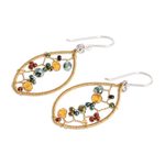 Beaded dangle earrings, 'Multicolor Crystal Web' - Multicolor Glass Beaded Dangle Earrings with Silver Hooks