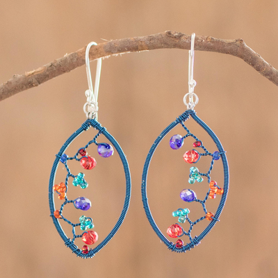 Ohrhänger aus Kupferperlen - Blaue, von Kupferdrahtnetzen inspirierte Ohrhänger mit Perlen