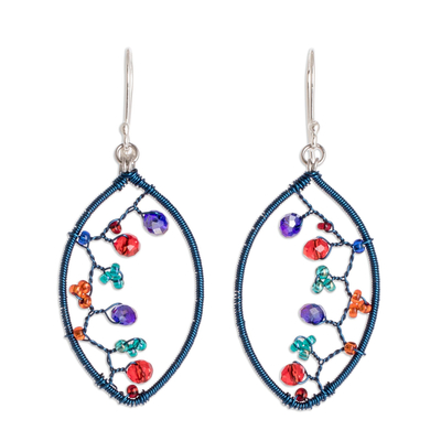 Ohrhänger aus Kupferperlen - Blaue, von Kupferdrahtnetzen inspirierte Ohrhänger mit Perlen