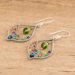 Beaded dangle earrings, 'Crystal Leaf' - Beaded and Filigree Beaded Dangle Earrings With Silver Hooks