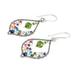 Beaded dangle earrings, 'Crystal Leaf' - Beaded and Filigree Beaded Dangle Earrings With Silver Hooks