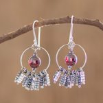 Beaded dangle earrings, 'Purple Center Waterfall' - Glass Beaded Circle and Waterfall Style Earrings