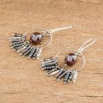 Beaded dangle earrings, 'Purple Center Waterfall' - Glass Beaded Circle and Waterfall Style Earrings