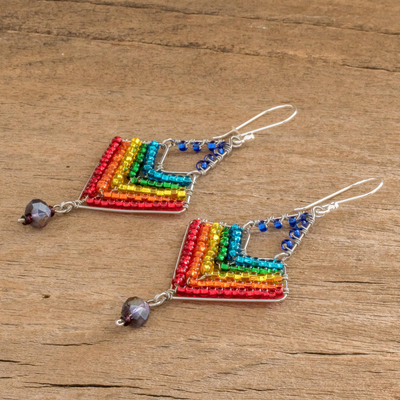 Beaded Earrings Ojibwe Native America Seed Beads Dangle Loops Handcrafted Pair 