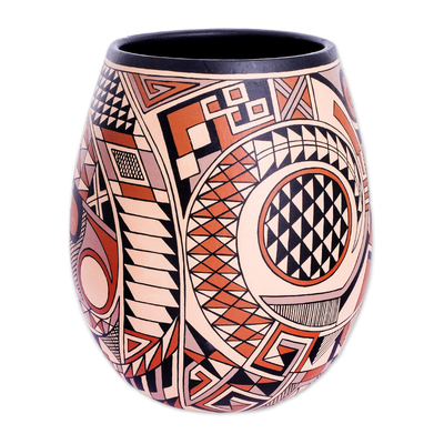 Ceramic decorative vase, 'Cultural Traces' - Decorative Vase with Indigenous Nicaraguan Inspired Motif