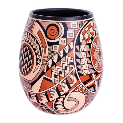 Ceramic decorative vase, 'Cultural Traces' - Decorative Vase with Indigenous Nicaraguan Inspired Motif